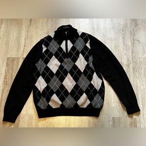 Nordstrom wool pullover sweater black and grey quarter zip up 100% Merino wool